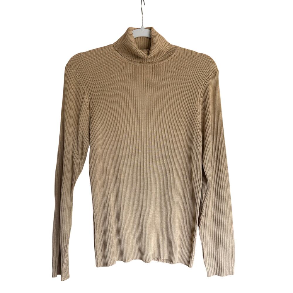 Orvis Size S Silk Beige Brown Turtleneck Long Sleeve Layering Casual 90s Winter